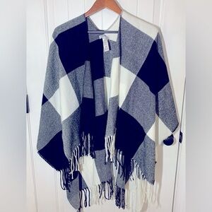 5/$25 Mark & Hall Buffalo Plaid Pancho W/ Fringe